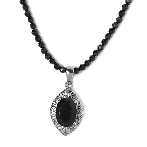 Shop LC Black Tourmaline Pendant with Quartsite Bead Choker Beaded Necklace Delicate Jewelry 20  in Stainless Steel Gifts for Women