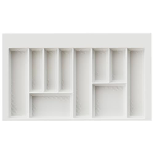Sossai Besteckeinsatz Divio Grip für 90cm breite Schubladen, 85x49 cm - zuschneidbar, 10 Fächer, Farbe: Weiß, Besteck-Organizer aus robustem Kunststoff