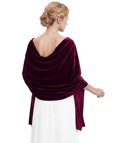 Geyoga Women Velvet Scarfs Shawls and Wraps for Evening Dresses Wedding Bridal Scarves Formal Cover up Dress Accessories(Classic,Burgundy,20")