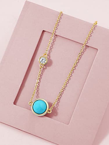 Image of MINUTIAE Blue Stone & Austrian Cubic Zirconia Diamond Necklace Charm Chain For Women And Girls With Extendable Chain