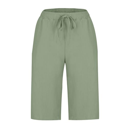 Womens Knee Length Shorts Cropped Linen Trousers Casual Plain Drawstring Capri Pants with Pockets Ladies Lightweight Loose Shorts Summer Comfy Lounge Pants for Daily Travel Vacation - Image 6