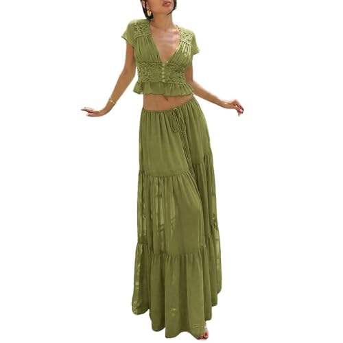 Ensemble d'été 2 pièces pour femme avec crop top et jupe longue