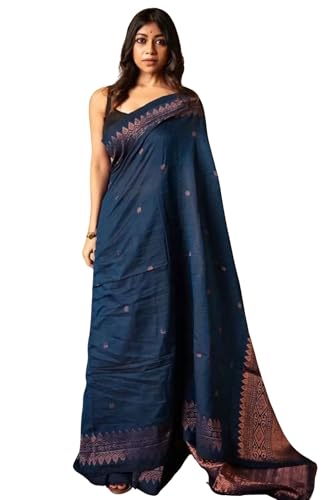 Image of SGF11 Women's Kanjivaram Soft Cotton Linen Silk Saree With Blouse Piece