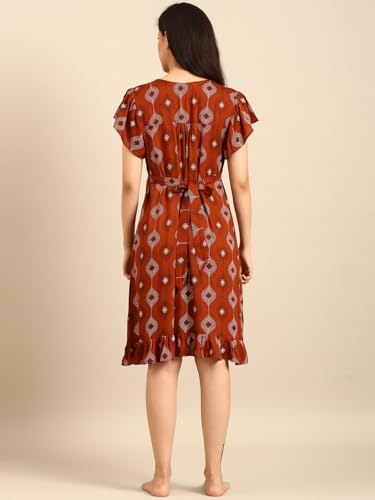 Image of Rupa Jon Aishwarya Women Short Printed Nighty in Premium Cotton Blend Fabric, Midi Length, Night Dress, Three-Fourth Length for Comfortable Everyday Wear