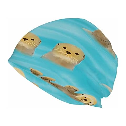WONDERTIFY Otters with Cubs Knit Hat Sea Water Animal Beanie Hats for Men Women Warm, Soft & Stretchy Daily Ribbed Baggy Skull Cap Oversize Blue Brown, Multi-a832, One size Cover