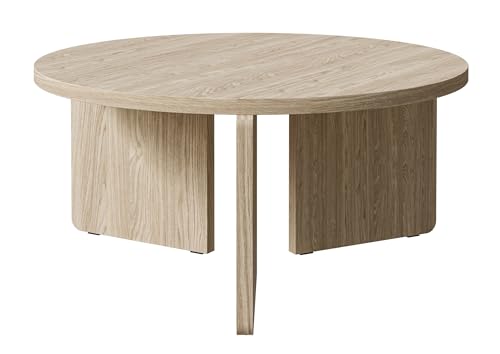 Selsey Couchtisch Wohnzimmertisch Beistelltisch Kaffeetisch Rund 85 cm Sofatisch Eiche Geölt Preffines