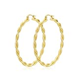 Apsvo Pendientes de aro para mujer, 5 mm de ancho, chapados en oro de 14 quilates, hipoalergénicos, de plata de ley 925, ligeros, grandes para mujer, 30/40/50/60/70MM, Plata de ley, Sin piedra