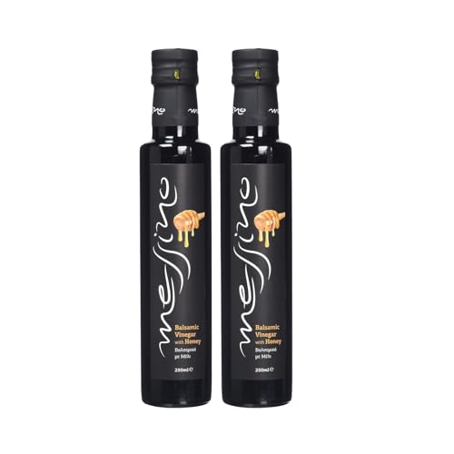 Messino Greek Balsamic Vinegar with Honey – From Kalamata – 2 x 250ml Glass Bottles (Total 500ml) – Sweet & Tangy, Thick Texture – No Added Sugar – Vegetarian – ISO 22000 Certified