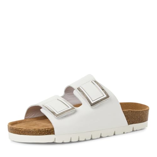MARCO TOZZI Damen Pantoletten aus Leder mit Klettverschluss, Weiß (White), 39 EU