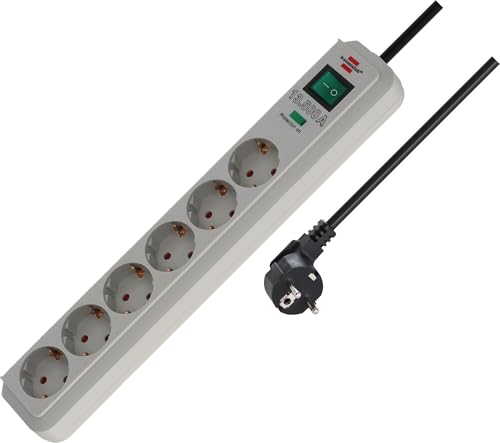 Brennenstuhl Eco-Line regleta de enchufes con 6 Tomas de Corriente y protección contra sobretensiones (Cable de 1,5 m, Interruptor Iluminado, protección sobretensión hasta 13.500 A) Gris