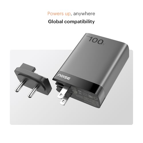 Image of Noise GaN Charger 100W + Type-C to Type-C 100W Braided Cable (1M): 4 Ports (3 USB-C Type, 1 USB-A), Super Fast Charging Adapter with PD, Supports All iPhones, Android (Black)