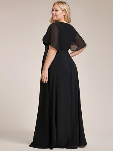 amazon black plus size dresses Nmoder Women's Plus Size Stretchy Flared Wrap Dress Casual Wedding Guest Cocktail Work Midi Dresses V Neck 3/4 Sleeve A-Line Swing Black XL at Amazon Women's Clothing store