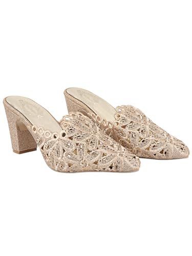 Image of Shoetopia Women's & Girl's Party Ethnic Block Heels Mules Sandals Design, Comfortable Casual & Party Footwear