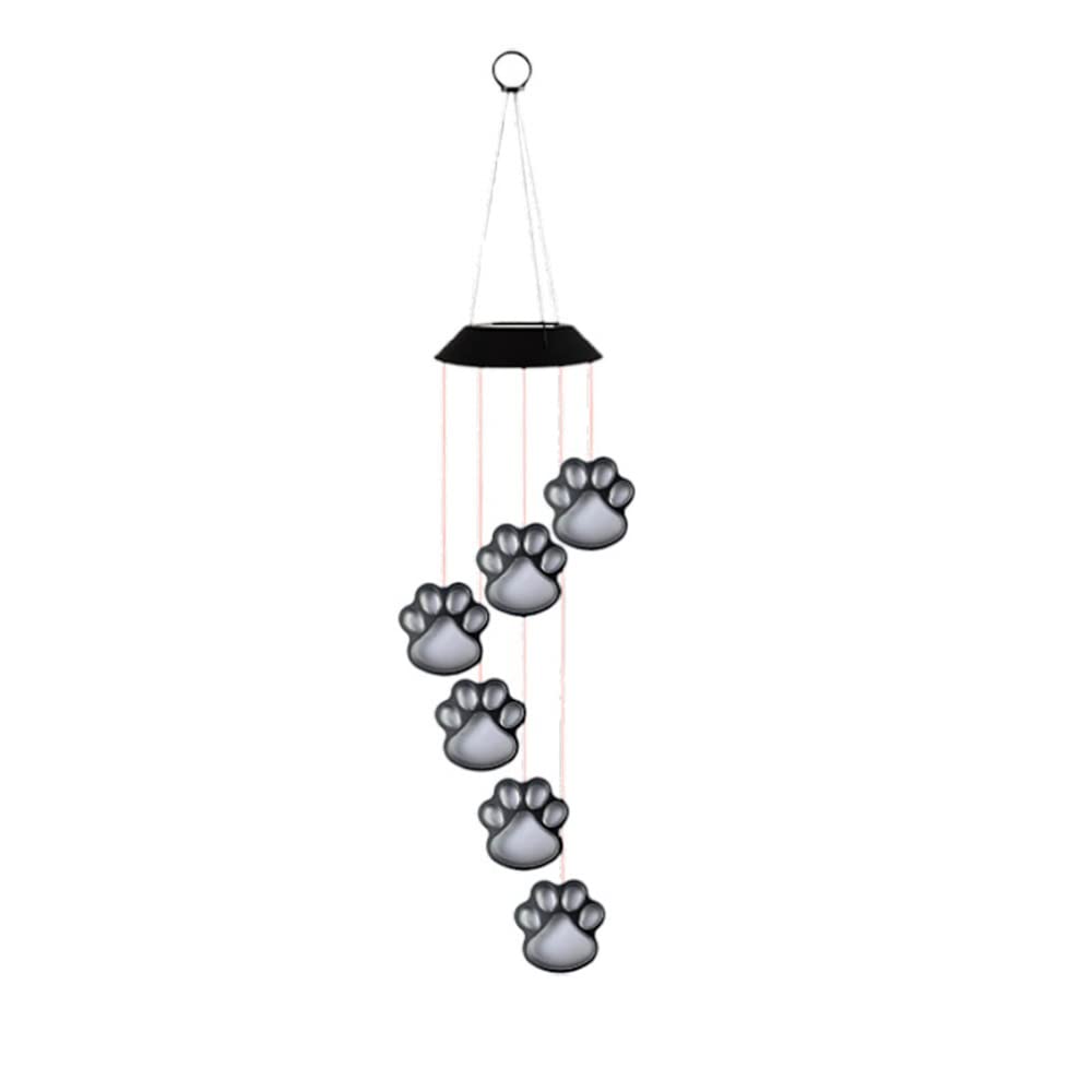 Paw Prints Solar Wind Chimes, Solar Chandelier Outdoor Color Changing Solar Mobile Wind Chimes Hanging Garden Lights, Suitable for Courtyard Garden Decoration, Birthday Gift for Mother and Grandma