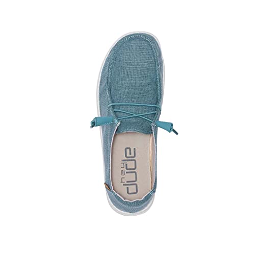 Image of HEYDUDE Women's Wendy Chambray Aqua Size 12 | Women's Shoes | Women's Lace Up Loafers | Comfortable & Light-Weight