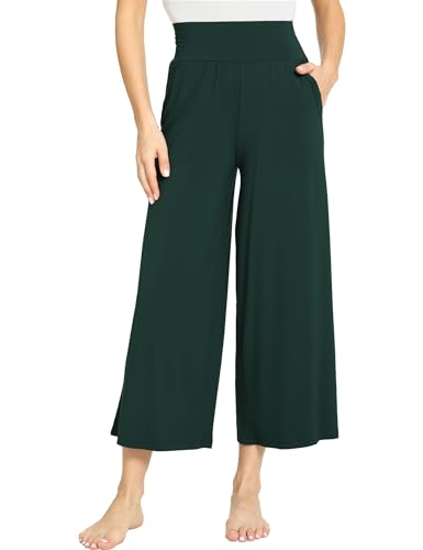 Image of GYS Bamboo Viscose Wide Leg Gaucho Cropped Pants, High Waist Capris Cloud-Soft Pajama Pants with Pockets, Flowy Yoga Pants