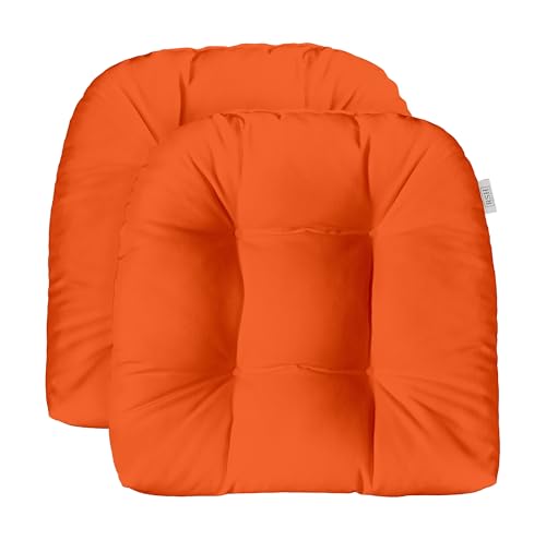 RSH DECOR Sunbrella Tufted Wicker U-Shape Cushions Set of 2 | 22” x 22” | Outdoor Seat Cushions for Patio Furniture| Crafted with Sunbrella Performance Fabric | Made in USA (Canvas Melon Bright Coral)