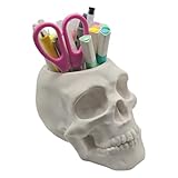 Skull Pen Pencil Holder, Makeup Brush Holder, Vanty Desk Office Organzer Goth Decorations Gothic Skulls & Bones Large Capacity Organizer (White)