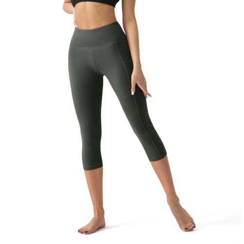 Image of YUDSUD High Waisted Leggings for Women with Pockets - Tummy Control Capris Yoga Pants for Workout Running Athletic Cycling