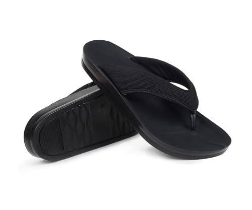 Image of AEROTHOTIC Comfortable Flip Flops for Women with Arch Support Soft Padded Mesh Straps with Breathable Footbed Slip On Footwear Indoor Outdoor Travel Beach walking Sandals Women