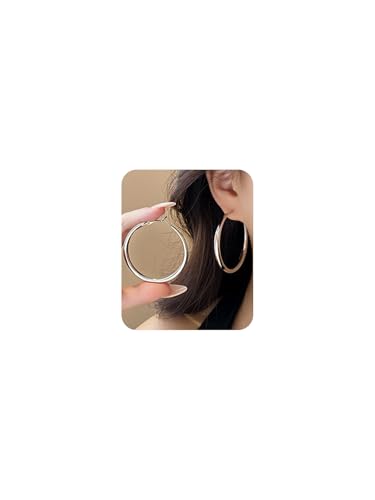 Matte Large Gold Hoop Earrings for Women Sliver Hoop Earrings Lightweight 925 Sterling Silver Hoops Chunky Trendy Earrings Dainty Simple Wedding Prom Bridal Party Jewelry Gifts (5CM Sliver Style 3)