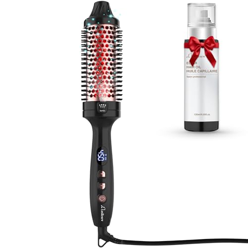 Infrared Bounce Brush, Heated Thermal Round Brush with Negative Ion Technology, 8 Heat Settings for Blowout Look with Hair Care Oil, Straightening & Curling, 1.5
