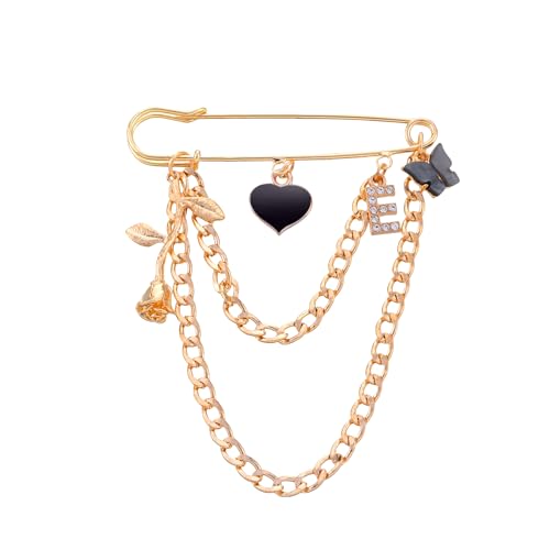 Image of Vintage Gold Silver Moon /Star Tassel Chain Brooch,PunStyle Crystal Star Moon Lapel Pins Cubic Zirconia Sweater Shawl Clips Collar Brooch for Women (Gold2)