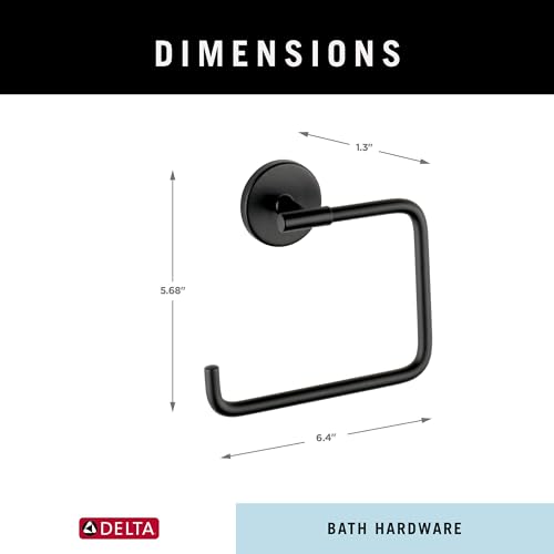Image of Delta Trinsic Hand Towel Holder Matte Black Towel Racks for Bathroom Wall Square Towel Ring Holder for Bath Towel Hanger for Kitchen, Bathroom Accessories 759460-BL (Pack of 3)
