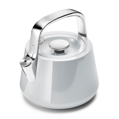 Image of Caraway 2 Quart Whistling Tea Kettle - Durable Stainless Steel Tea Pot - Fast Boiling, Stovetop Agnostic - Non-Toxic, PTFE & PFOA Free - Includes Pot Holder - Gray