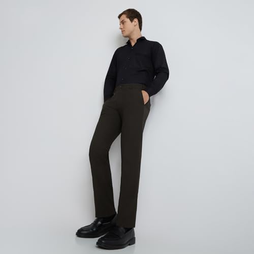 Image of Raymond Men's Slim Fit Mid Rise Solid Pattern Polyester Viscose Blend Flat Front Trouser