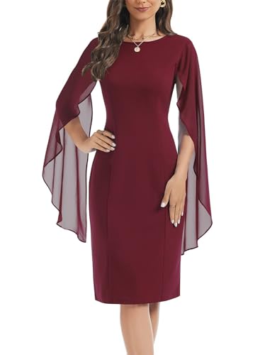 Image of HELYO Women's Chiffon Cloak Sleeve Mini Cape Dress V-Back Semi-Formal Elegant Bodycon Wedding Guest Evening Cocktail Dresses