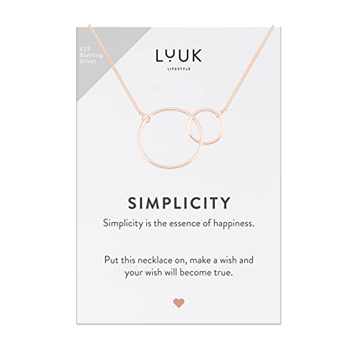 LUUK LIFESTYLE Collar de plata de ley 925 con colgantes de círculos | anillos entrelazados y tarjeta SIMPLICITY, amuleto de la suerte, joyas para mujeres, idea de regalo para novia, madre, plata