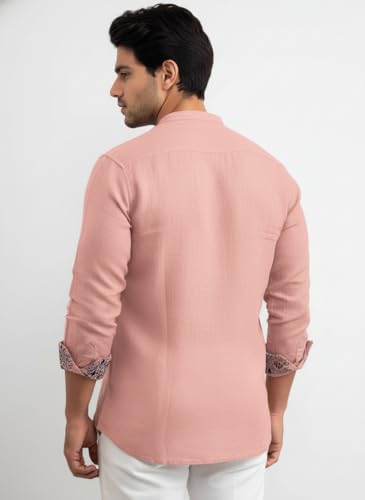 Image of Amazon Brand - INKAST Men's Cotton Blend Mandarin Collar Self One Design Full Sleeve Casual Short Kurta
