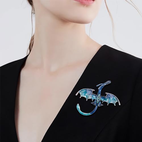 Image of ZORZA 2Pcs Vintage Enamel Dragon Brooch Pin Rhinestone Pterosaur Flying Dragon Brooch Cartoon Style Animal Brooch Personalized Wings Dragon Badge for Hats Collars and Bags(Green+Blue)
