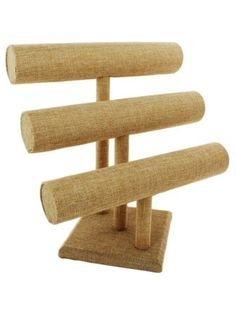 New Beige Linen Necklace, Bracelet, Bangle Three Tier T-Bar Jewelry Display Stand