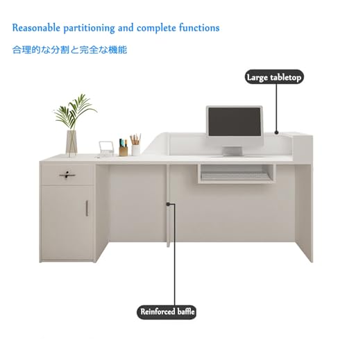 Reception moderna con superficie spaziosa e ampio spazio di archiviazione, elegante mobile per front office illuminazione ambientale Design estetico e funzionale per spazi commerciali