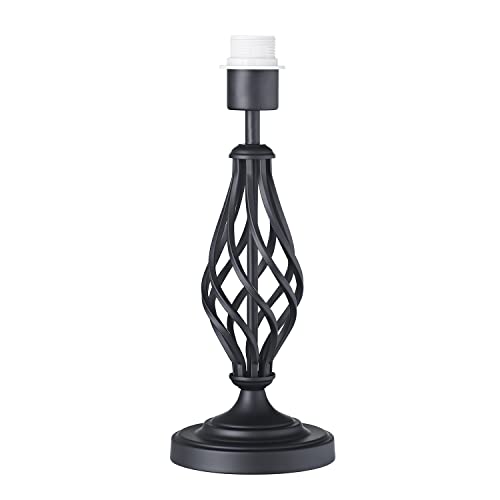 Happy Homewares Traditional and Classic Matt Black Table Lamp Base with Switch and Ornate Twist Metal Stem Design | 1 x E27 60w Maximum | 37cm Height