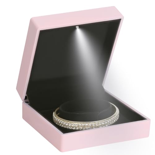 Luxury LED Light Bracelet Gift Box, Velvet Jewelry Bangle Box Storage Case Organizer Holder for Wedding, Engagement, Proposal, Birthday and Anniversary (Pink)