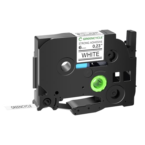 GREENCYCLE Extra Strength Label Tape TZe-S211 6mm 0.23" Laminated White Compatible for Brother P-Touch TZeS211 TZ-S211 TZe TZ 1/4 inch Black on White Label Tape for PT-D200 PT-D210 PT-D220, 20 Pack