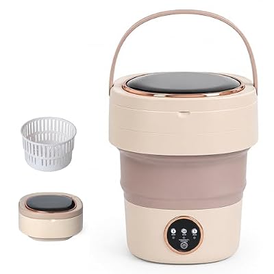 Portable Washing Machine 20L Mini Foldable Washer with Spin Basket, 3 Modes for Travel & Small Spaces (Beige)