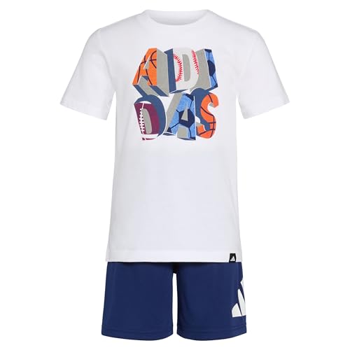 Image of adidas Boys' Short Sleeve Cotton Tee Shirt and Logo Short Set