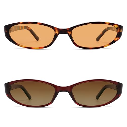Image of Retro Oval Sunglasses Womens Mens Y2k Trendy Cateye Shades AR82299 | Narrow Round Cute Sunnies,90s 2000s Cool Skinny Frame