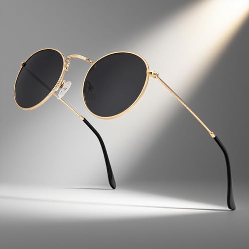 Circle Polarized Sunglasses for Women and Men Classic Round Sun Glasses Metal Frame