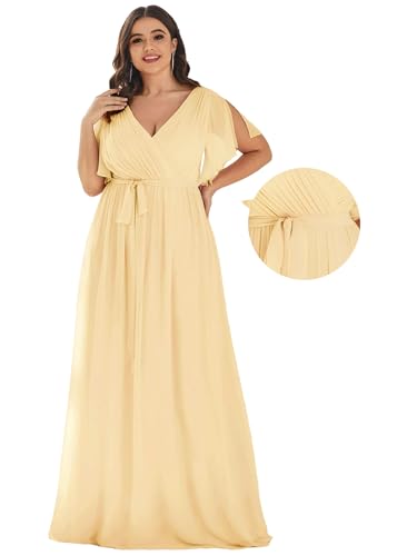 Image of Ever-Pretty Plus Women's Chiffon Bridesmaid Dress A-Line Empire Waist Floor Length Plus Size Formal Wedding Guest Dresses