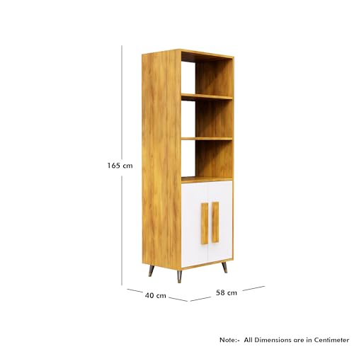 Image of Bniture Book Shelf Wooden | Engineered Wood Bookshelf for Home with 2 Door & 3 Shelf | Multipurpose Open Book Shelf Stand for Library, Study Room & Living Room | Giant Wood & Frosty White
