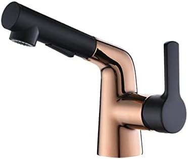 PullDown Kitchen Faucet Rose Gold & Black Chrome Single Handle Mixer Tap PullOut Spray for Kitchen & Bathroom Sink Modern Design Easy to Install (Rose Gold)
