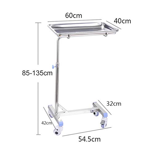 Soporte de bandeja móvil, carrito de acero inoxidable de altura ajustable para equipos médicos y de salón