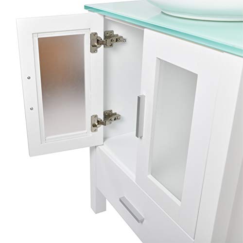 Tonyrena 60 Inch Bathroom Vanity In White With Mirror And Tempered Glass Countertop,Include White Square Vessel Sink Set #TOP2