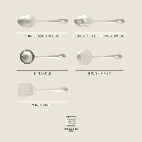 Image of Gibson Home Landsworth 5-Piece Stainless Steel Serving Utensil Set - Ladle, Slotted Spoon, Skimmer, Turner, Spoon