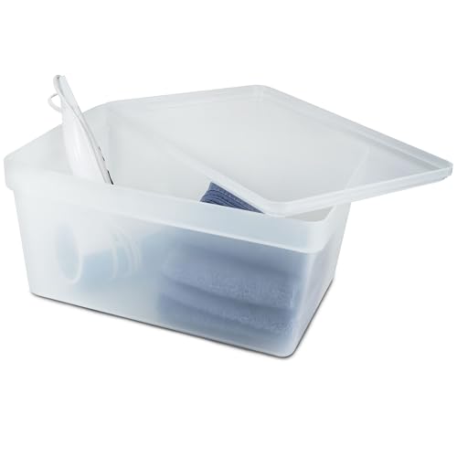 Ordnungsbox mit Deckel - stapelbar - milchig-transparent - DINA4-Format 36,5x26x18 cm - 15 Liter - Ordnungskorb Schubladenorganizer Organizerbox Ordnungssystem Kunststoff Aufbewahrung Schrank Bad